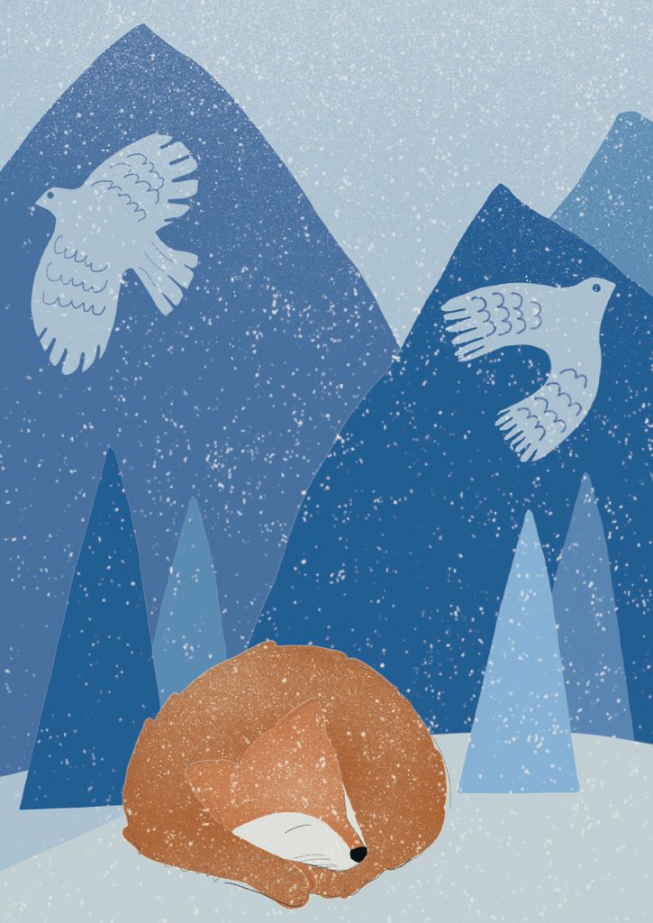 Fuchs im Wald, eine Weihnachtskarte für Kinder